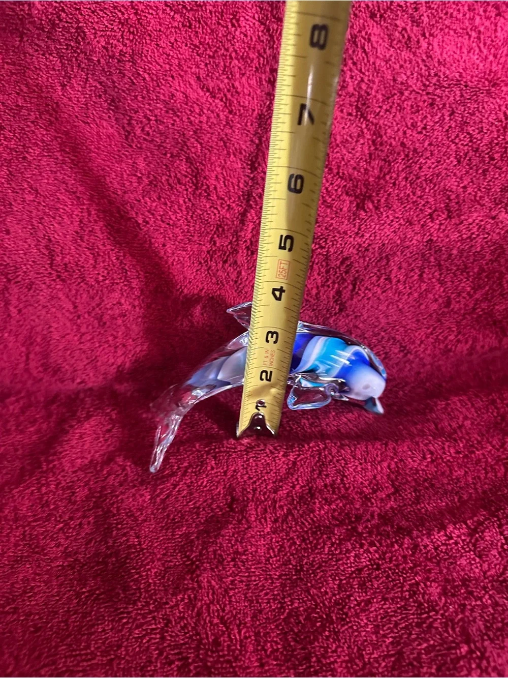 Blue & White Striped Glass Dolphin Figurine for Fish Decor